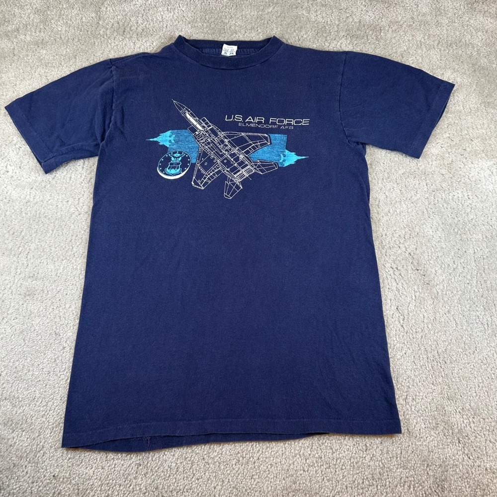VTG Artex US Air Force T-Shirt Mens M Navy Blue Elmendorf AFB Jet Graphic USA